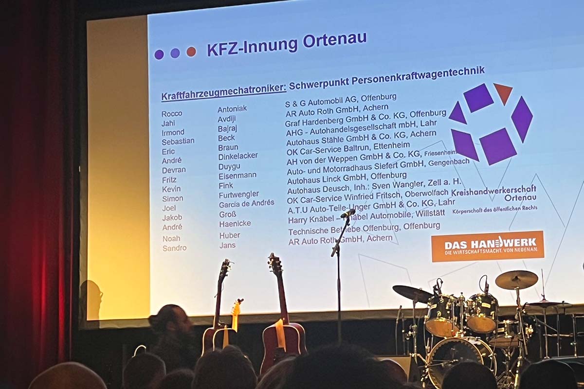 Die Präsentation der Kfz-Innung Ortenau wird auf dem Beamer gezeigt.